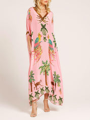 Unique Drop Shoulder Sleeve Coconut Tree Printed Dress | Women's Fashion Dress | Elegant Casual Everyday Dress UK