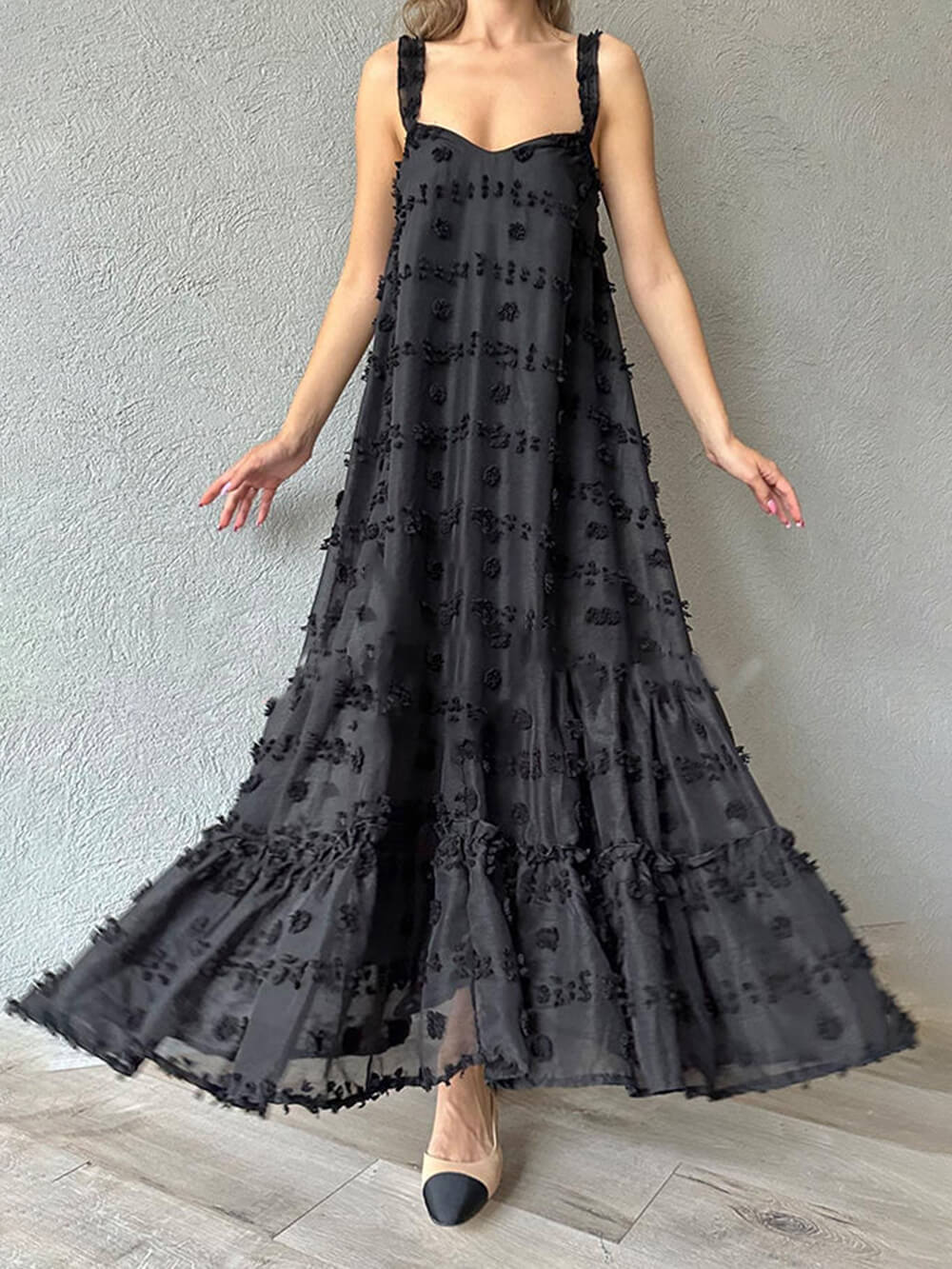 Flower Decor Pretty A-Line Layered Loose Maxi Dress | Women's Elegant Maxi Dress | Summer Holiday Long Dress UK