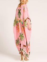 Unique Drop Shoulder Sleeve Coconut Tree Printed Dress | Women's Fashion Dress | Elegant Casual Everyday Dress UK