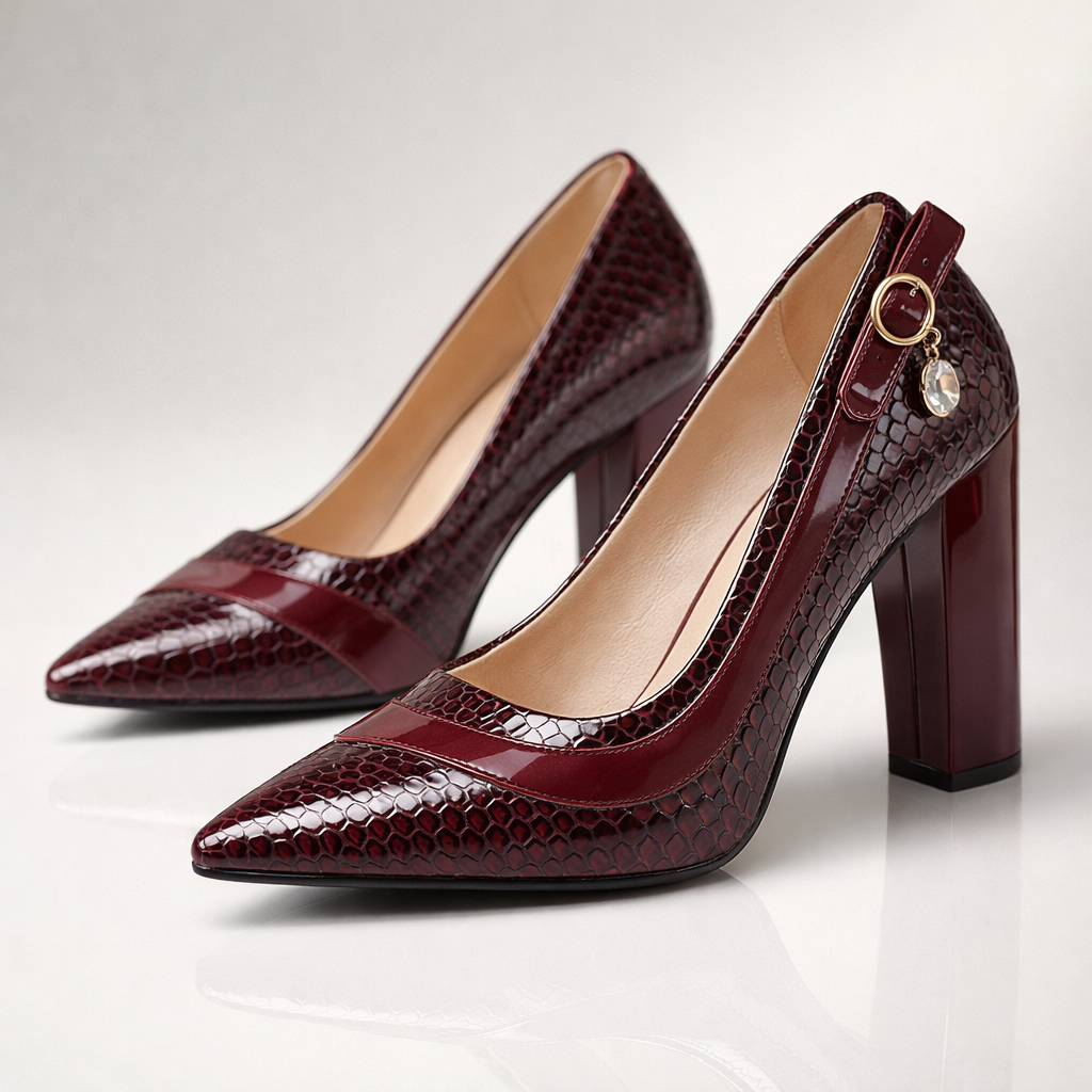 Miles Scale Heels | Women's Textured Block Heels | Snakeskin Pattern Court Shoes UK