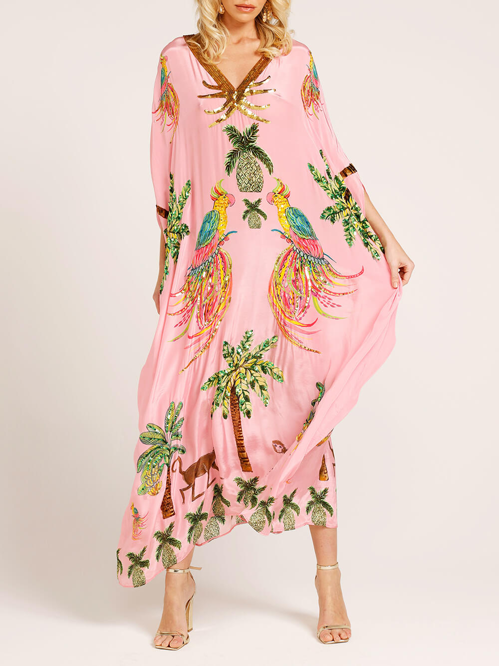 Unique Drop Shoulder Sleeve Coconut Tree Printed Dress | Women's Fashion Dress | Elegant Casual Everyday Dress UK