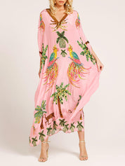 Unique Drop Shoulder Sleeve Coconut Tree Printed Dress | Women's Fashion Dress | Elegant Casual Everyday Dress UK