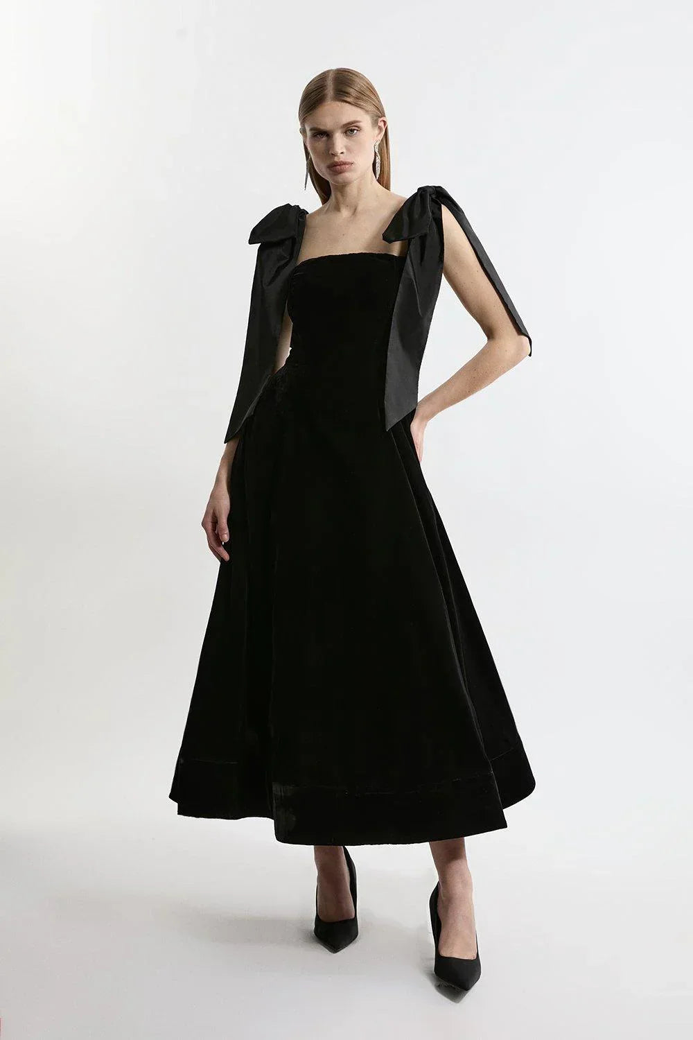 Velvet Strapless Bow Midi Dress | Women's Velvet Strapless Bow Midi Dress | Elegant Party Dress UK