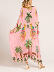 Unique Drop Shoulder Sleeve Coconut Tree Printed Dress | Women's Fashion Dress | Elegant Casual Everyday Dress UK