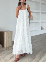 Flower Decor Pretty A-Line Layered Loose Maxi Dress | Women's Elegant Maxi Dress | Summer Holiday Long Dress UK