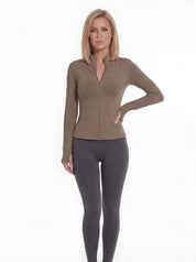 Full-Zip Training Jacket with Thumb Holes | Jacket | Women Fitted Coffee