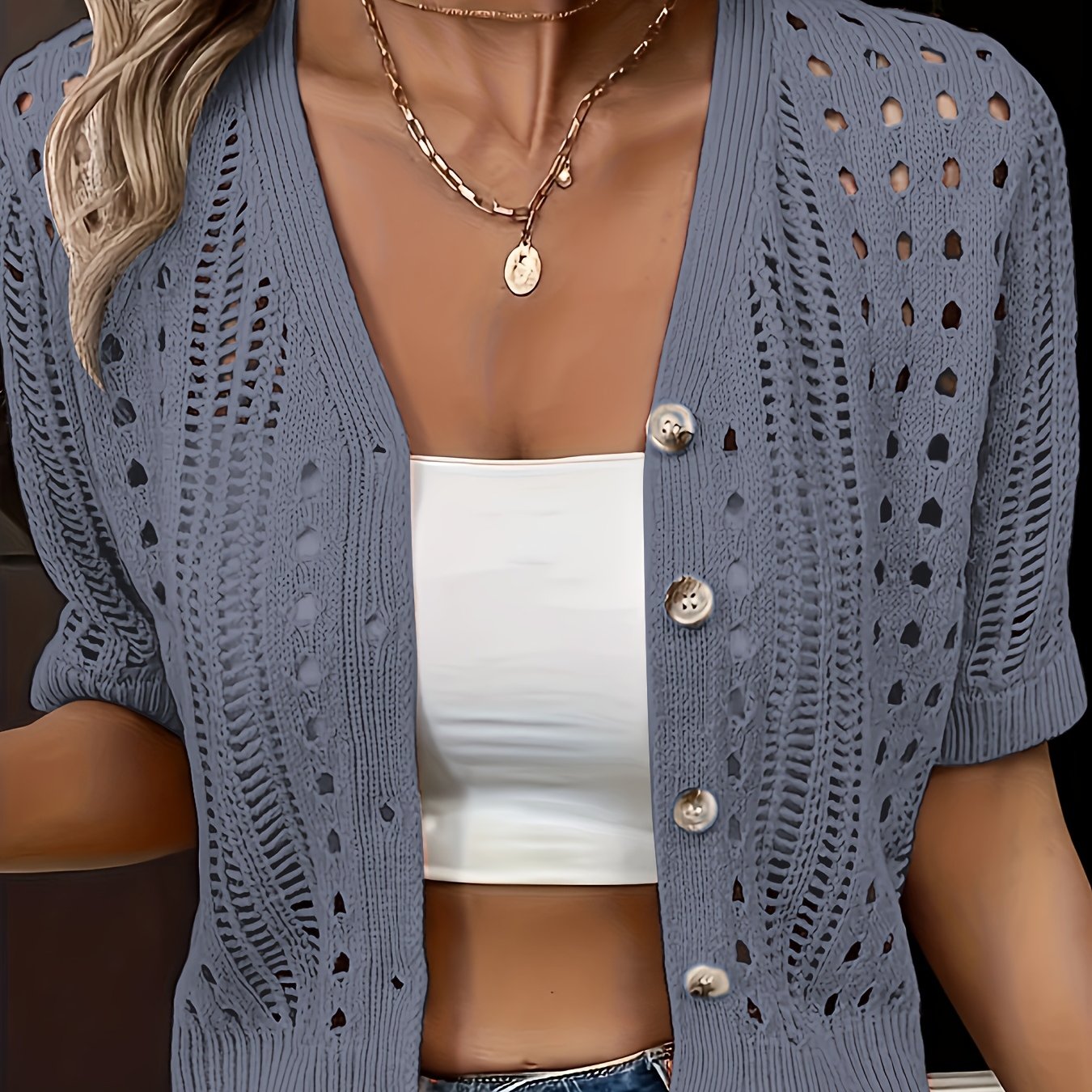 Elena Hollow Knit Cardigan | Women's Hollow Knit Open Cardigan | Lightweight Casual Jumper UK
