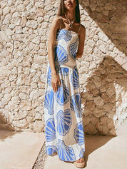 Holiday Casual Ocean Shell Print Sling Maxi Dress | Women's Printed Maxi Dress | Summer Holiday Long Dress UK