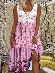 Luna Boho Patchwork Midi Dress | Women's Classic Midi Dress | Elegant Everyday Dress UK