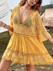 Loose Lace Beach Vacation Bikini Cover-Up Dress | Women's Beach Bikini Cover-Up | Crochet Knit Swimwear UK