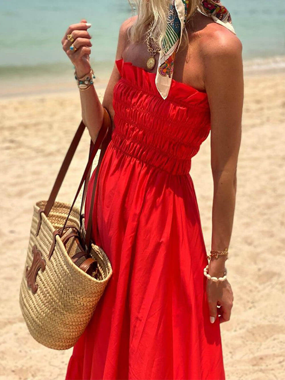 Off Shoulder Smocked Bust Vacation Maxi Dress | Women's Off-Shoulder Maxi Dress | Elegant Summer Holiday Dress UK