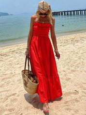 Off Shoulder Smocked Bust Vacation Maxi Dress | Women's Off-Shoulder Maxi Dress | Elegant Summer Holiday Dress UK