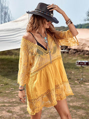 Loose Lace Beach Vacation Bikini Cover-Up Dress | Women's Beach Bikini Cover-Up | Crochet Knit Swimwear UK