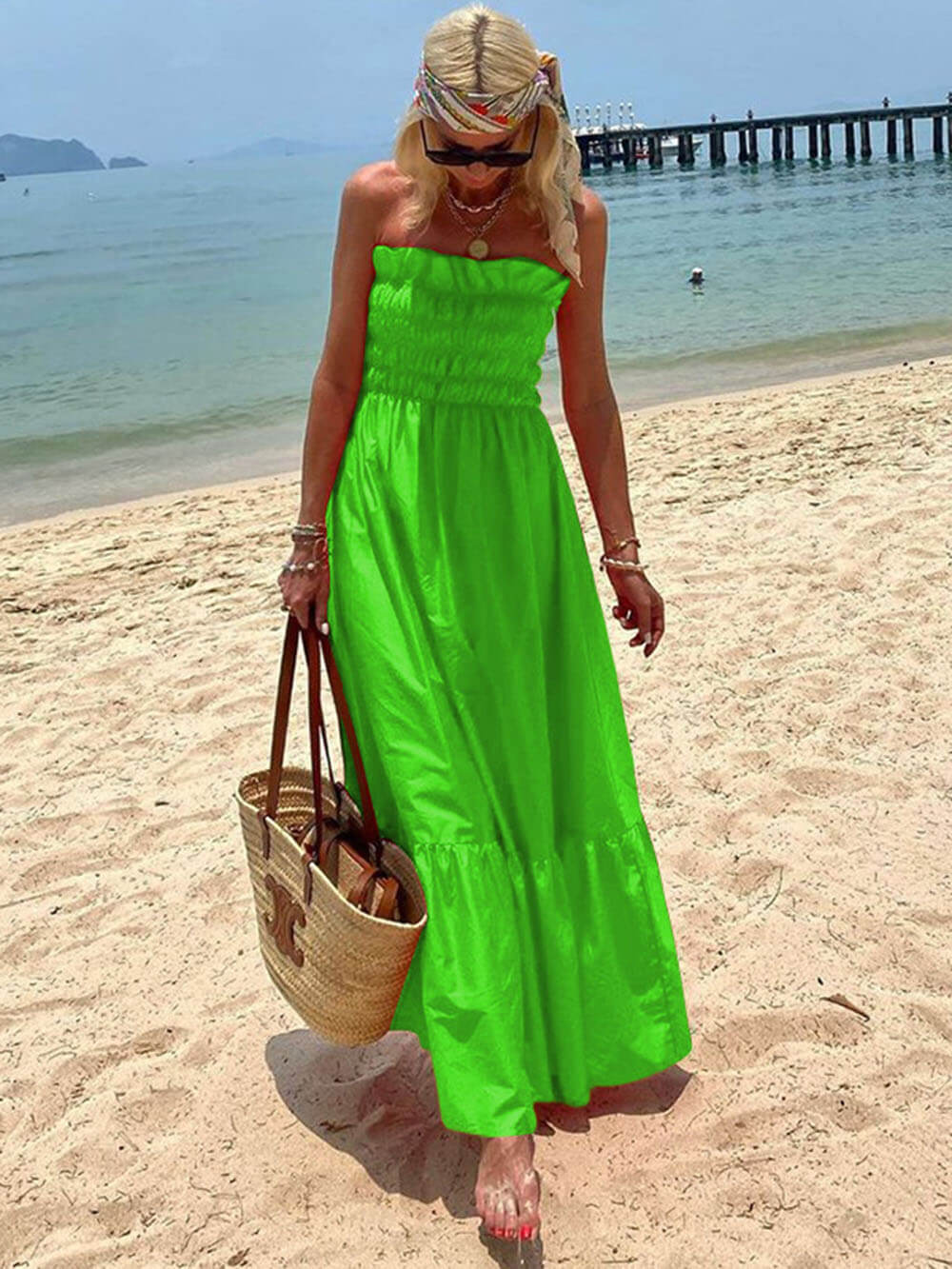 Off Shoulder Smocked Bust Vacation Maxi Dress | Women's Off-Shoulder Maxi Dress | Elegant Summer Holiday Dress UK