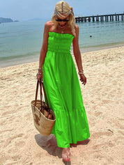 Off Shoulder Smocked Bust Vacation Maxi Dress | Women's Off-Shoulder Maxi Dress | Elegant Summer Holiday Dress UK