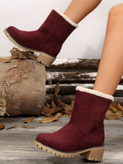 Women's Block Heel Boots Fuzzy-Lined Lug Sole Cosy Winter Ankle Boots