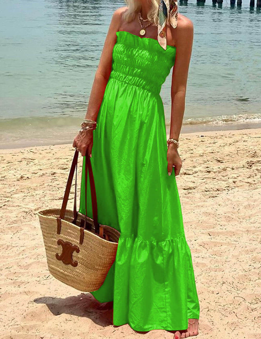 Off Shoulder Smocked Bust Vacation Maxi Dress | Women's Off-Shoulder Maxi Dress | Elegant Summer Holiday Dress UK