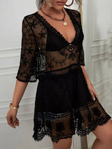 Loose Lace Beach Vacation Bikini Cover-Up Dress | Women's Beach Bikini Cover-Up | Crochet Knit Swimwear UK