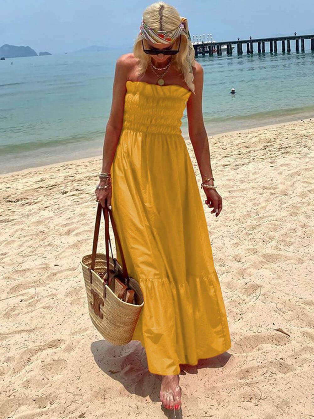 Off Shoulder Smocked Bust Vacation Maxi Dress | Women's Off-Shoulder Maxi Dress | Elegant Summer Holiday Dress UK