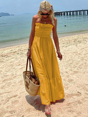 Off Shoulder Smocked Bust Vacation Maxi Dress | Women's Off-Shoulder Maxi Dress | Elegant Summer Holiday Dress UK