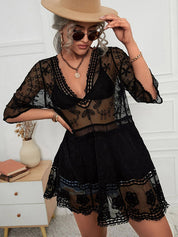 Loose Lace Beach Vacation Bikini Cover-Up Dress | Women's Beach Bikini Cover-Up | Crochet Knit Swimwear UK