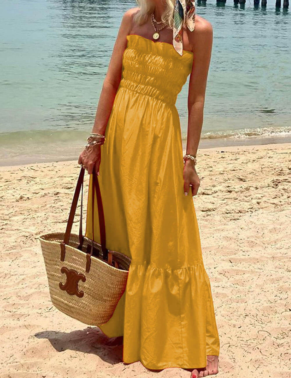 Off Shoulder Smocked Bust Vacation Maxi Dress | Women's Off-Shoulder Maxi Dress | Elegant Summer Holiday Dress UK