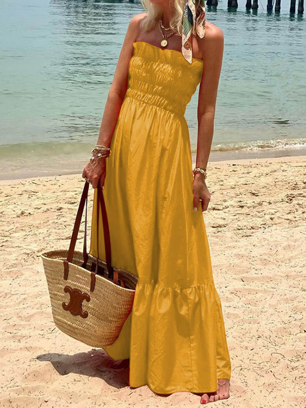 Off Shoulder Smocked Bust Vacation Maxi Dress | Women's Off-Shoulder Maxi Dress | Elegant Summer Holiday Dress UK