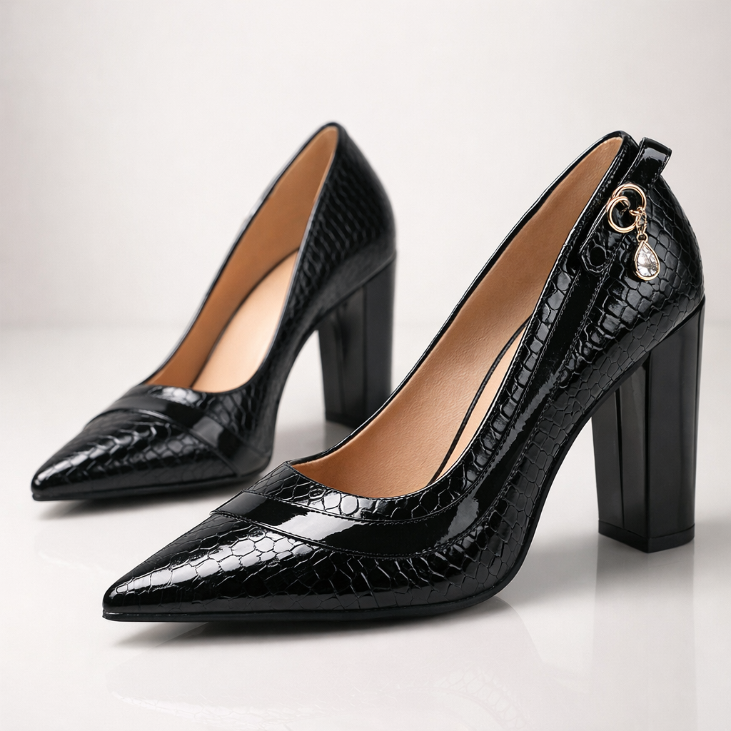 Miles Scale Heels | Women's Textured Block Heels | Snakeskin Pattern Court Shoes UK