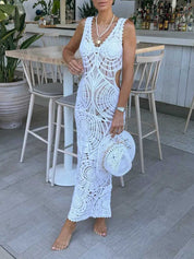 Beach Hollow V-neck Slim Sexy Midi Dress | Women's Classic Midi Dress | Elegant Everyday Dress UK