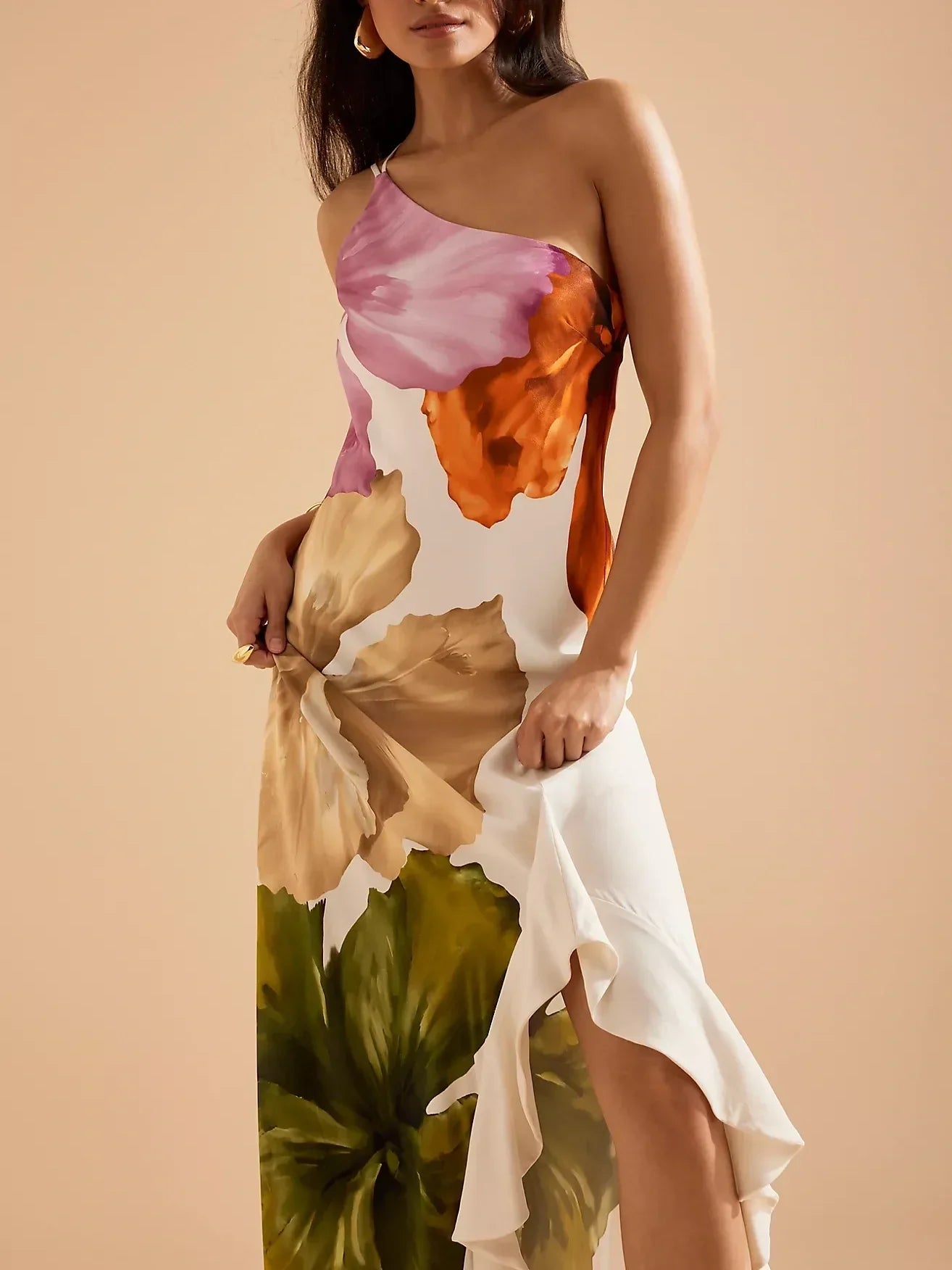 One-Shoulder Maxi Slip Dress | Women's Satin Slip Maxi Dress | Elegant Evening Long Dress UK
