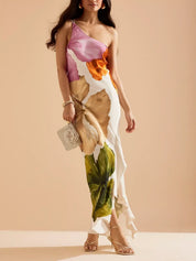 One-Shoulder Maxi Slip Dress | Women's Satin Slip Maxi Dress | Elegant Evening Long Dress UK