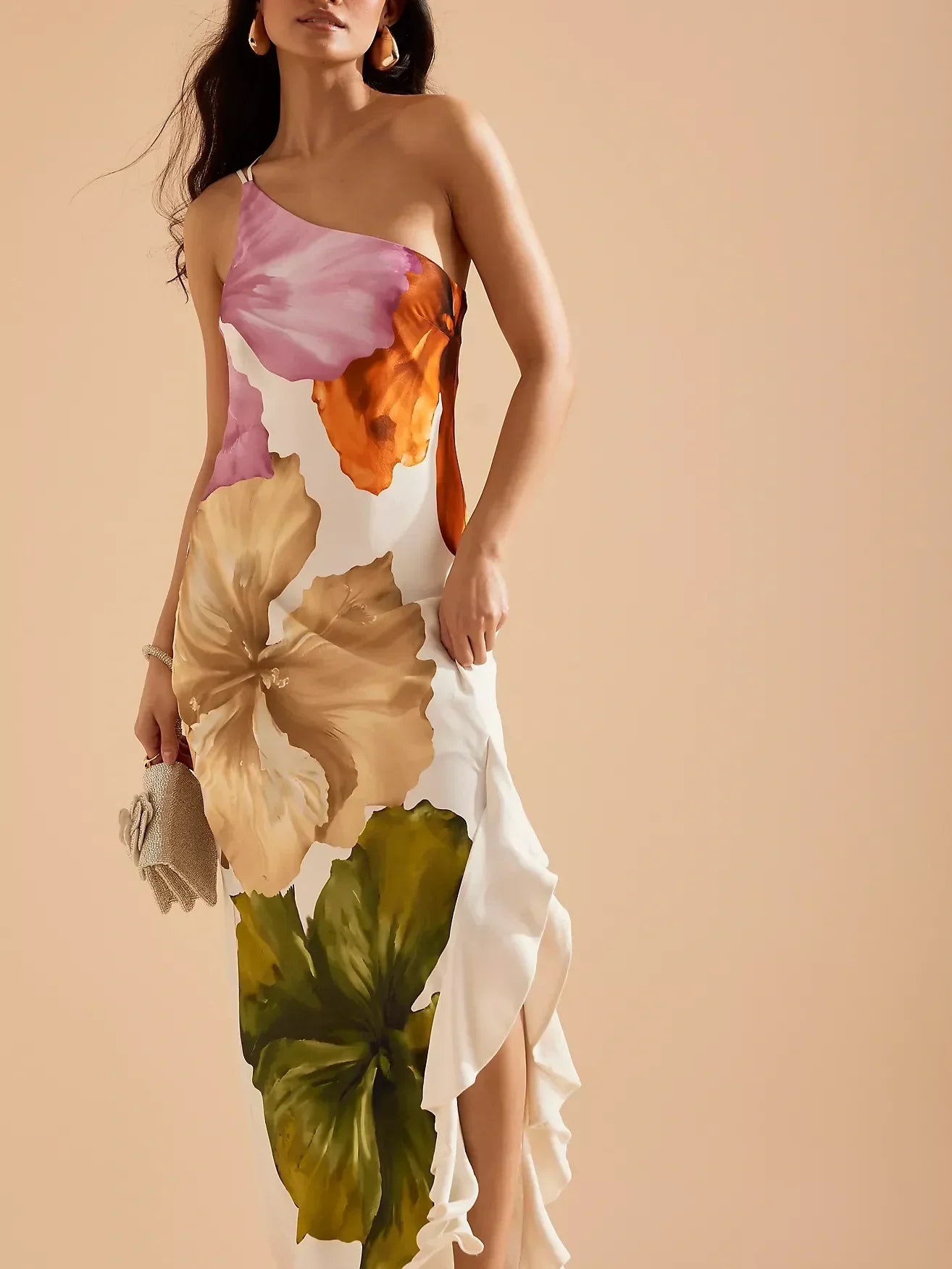 One-Shoulder Maxi Slip Dress | Women's Satin Slip Maxi Dress | Elegant Evening Long Dress UK