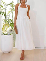 Little Black Halter Midi Dress | Women's Classic Midi Dress | Elegant Everyday Dress UK