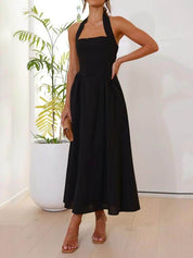 Little Black Halter Midi Dress | Women's Classic Midi Dress | Elegant Everyday Dress UK
