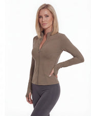 Full-Zip Training Jacket with Thumb Holes | Jacket | Women Fitted Coffee