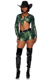 Yee Haw Cowgirl | Halloween Costume | Women's Fitted Green Brown