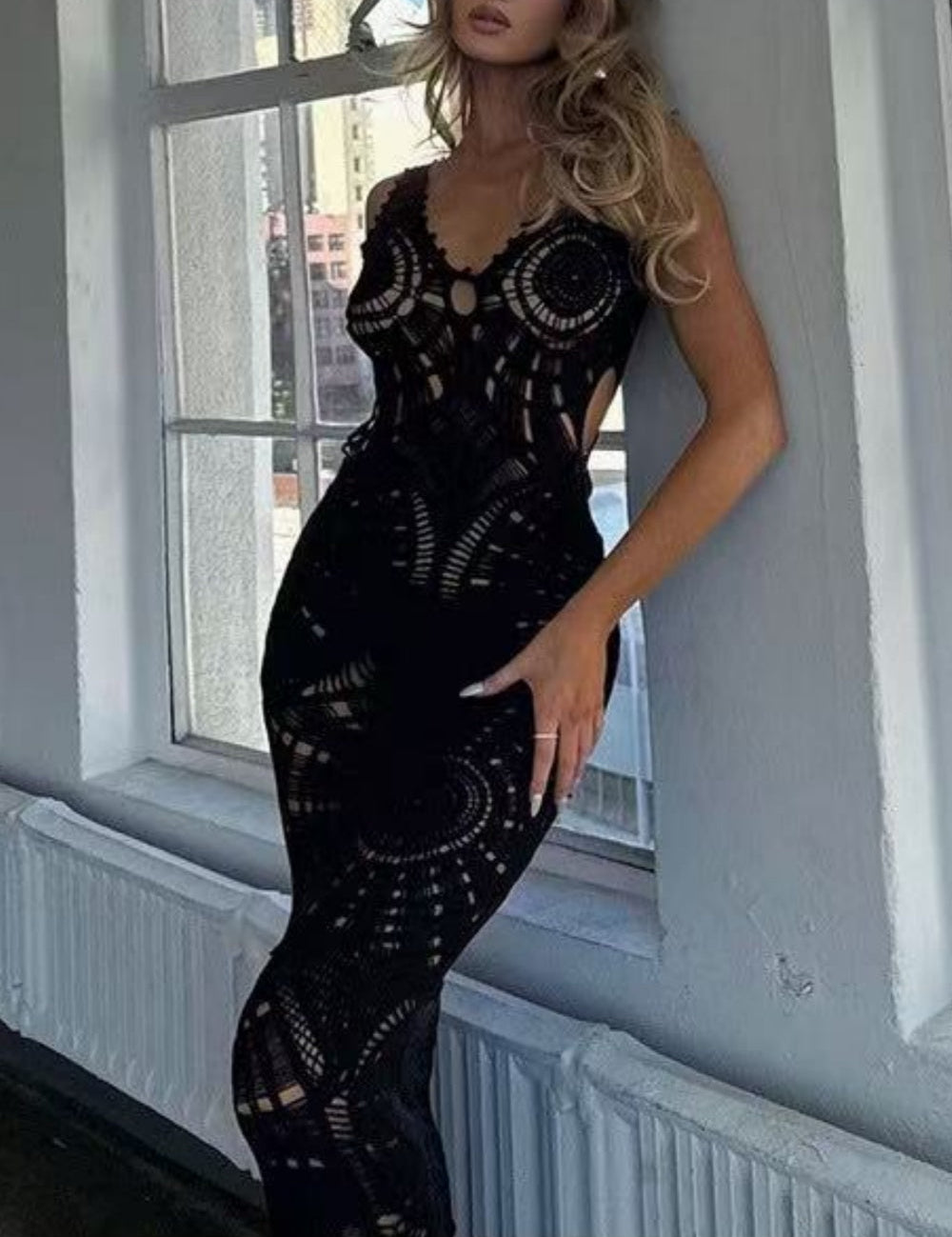 Beach Hollow V-neck Slim Sexy Midi Dress | Women's Classic Midi Dress | Elegant Everyday Dress UK