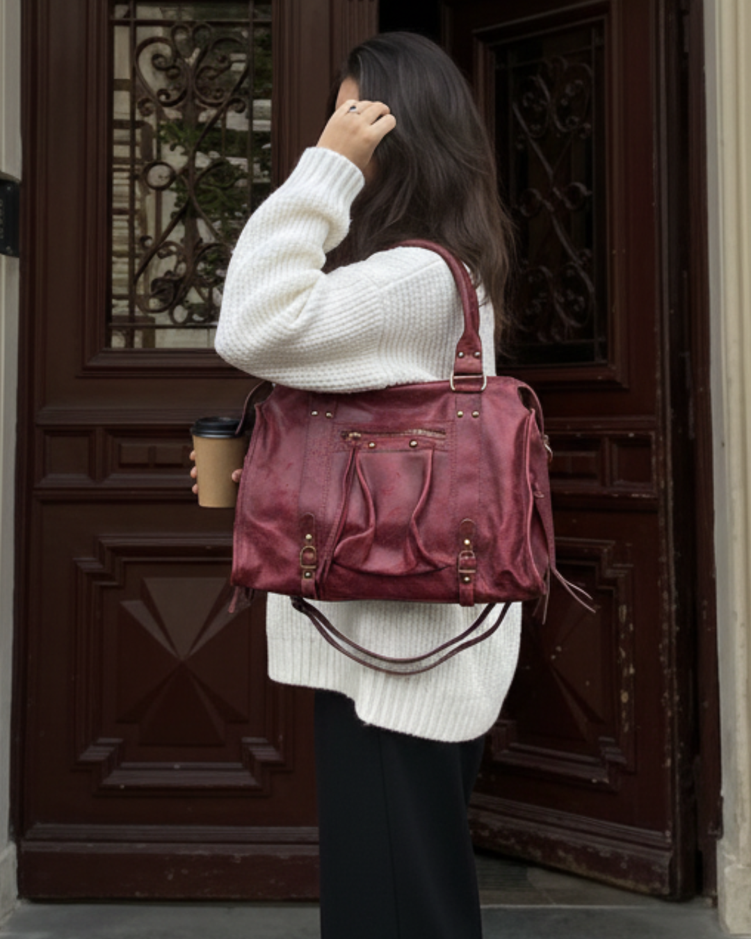 Talia Shoulder Bag | Women's Structured Shoulder Bag | Black Merlot