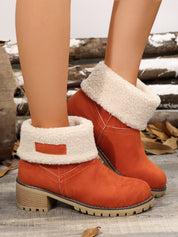 Women's Block Heel Boots Fuzzy-Lined Lug Sole Cosy Winter Ankle Boots