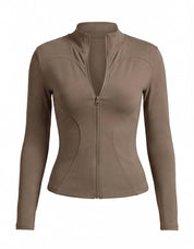 Full-Zip Training Jacket with Thumb Holes | Jacket | Women Fitted Coffee
