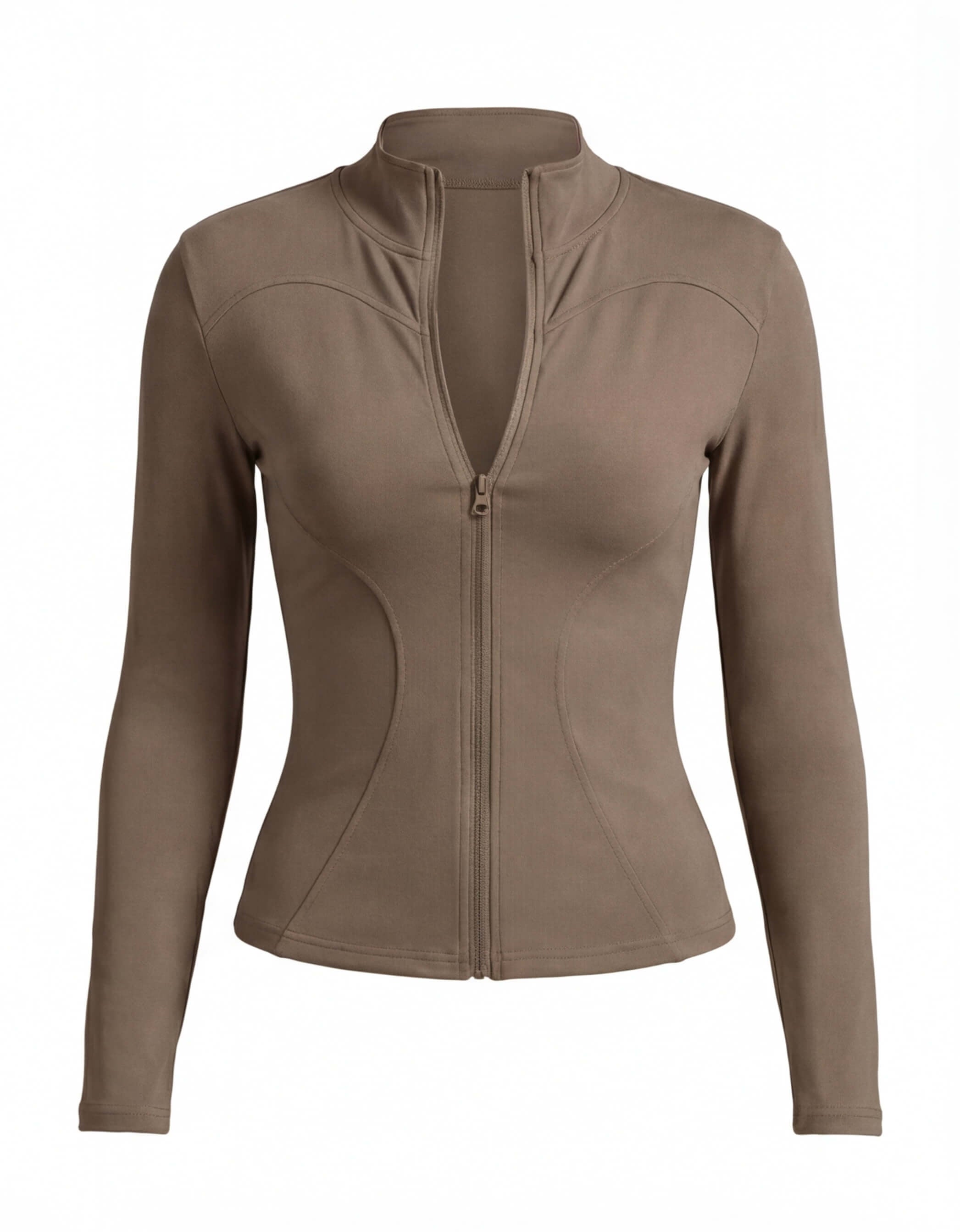 Full-Zip Training Jacket with Thumb Holes | Jacket | Women Fitted Coffee