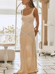Summer Fashion Hollow See-through Knitted Maxi Dress | Women's Knit Striped Maxi Dress | Casual Warm Long Dress UK