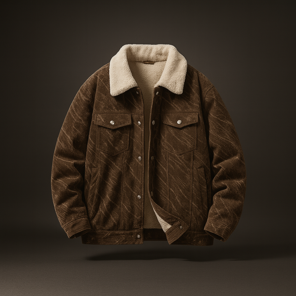 Men's Alderon Sherpa Corduroy Jacket Casual Winter Coat Textured Warm | Premium Outerwear Khaki Brown Black
