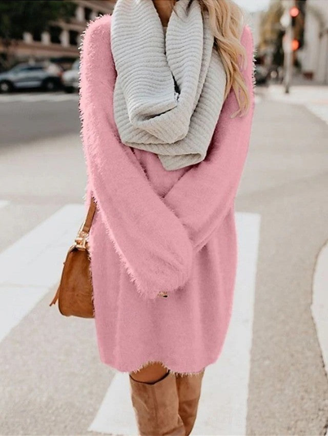 RALUAL ROUND NECK LONG SLEEVE MINI DRESS | Women's Winter Dress | Elegant Cold-Weather Style