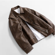 Benson Classic Faux Leather Bomber Jacket | Men's Winter Coat | Brown Dark Grey Green Purple Pink