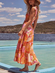 Sleeveless Sea Charm Pleated Stretch Chest Print Cami Dress | Women's Fashion Dress | Elegant Casual Everyday Dress UK