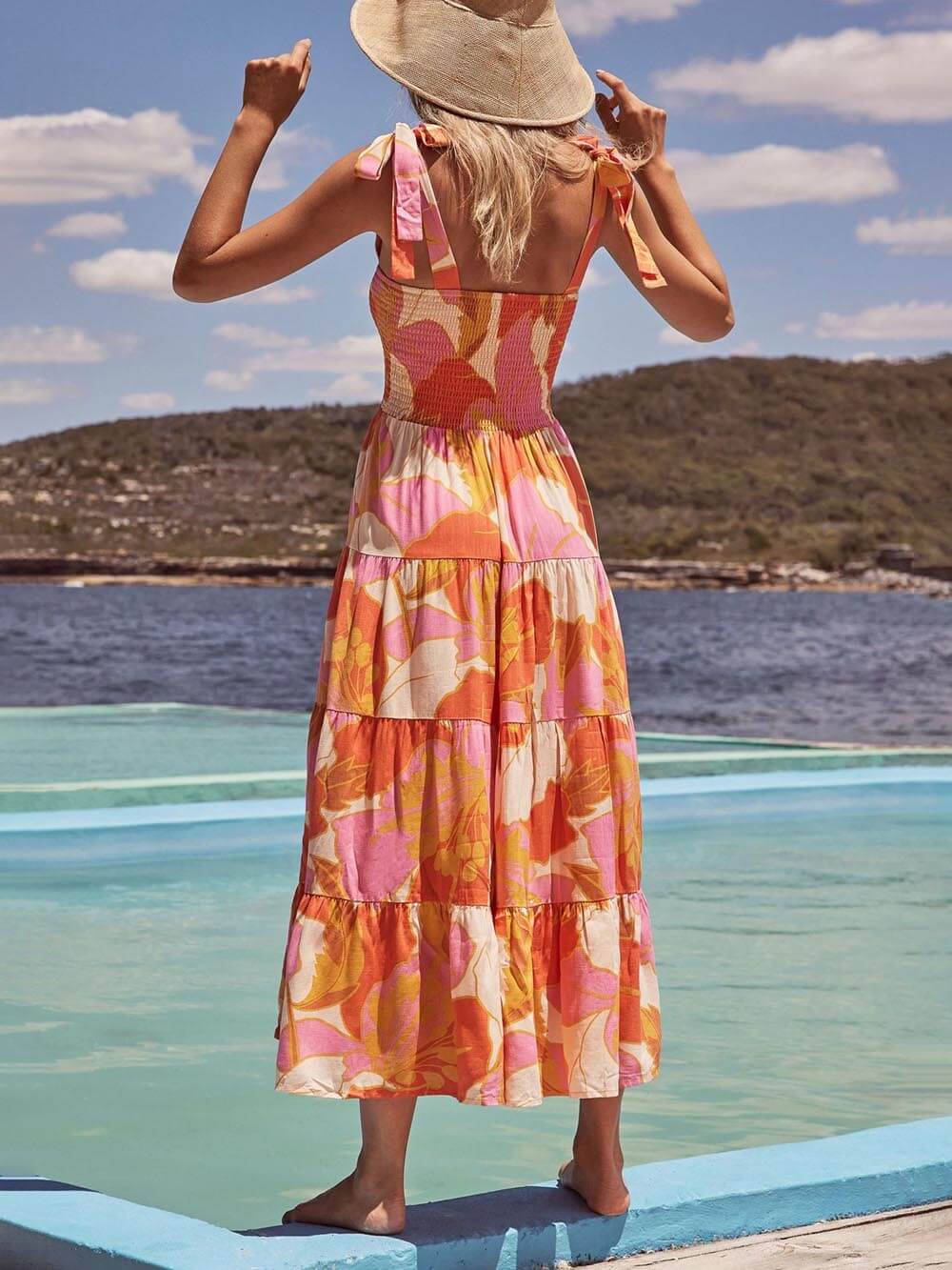 Sleeveless Sea Charm Pleated Stretch Chest Print Cami Dress | Women's Fashion Dress | Elegant Casual Everyday Dress UK