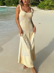 Summer Fashion Hollow See-through Knitted Maxi Dress | Women's Knit Striped Maxi Dress | Casual Warm Long Dress UK