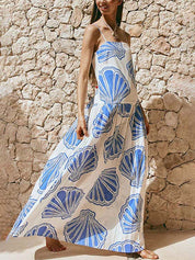 Holiday Casual Ocean Shell Print Sling Maxi Dress | Women's Printed Maxi Dress | Summer Holiday Long Dress UK