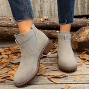 Women's Napped Buckle Strap Chelsea Boots – Lug Sole Block Heel | Casual Ankle Boots | Black Grey Brown Taupe | UK 3–12